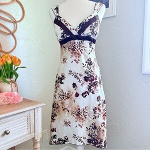 Y2K Satin Floral Sexy Brown and White Silky Midi Dress
